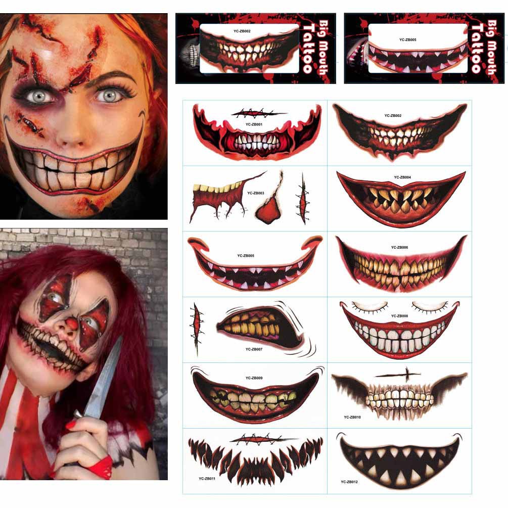 Trade spot Halloween MOUTH TATTOOS stick scary lips DIY decorative BIG MOUTH TATTOOS