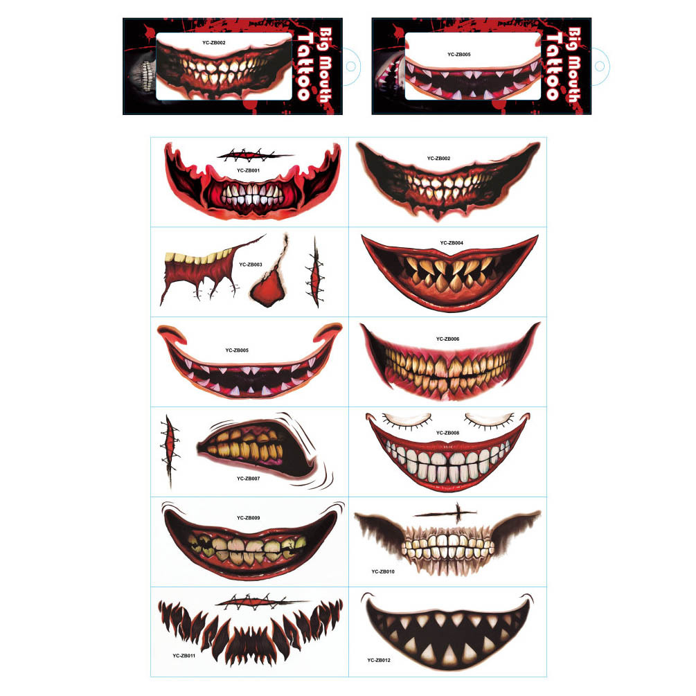 Mouth Tattoo Smile Lip sticker Halloween Clown Scary Mouth Scary Face discount