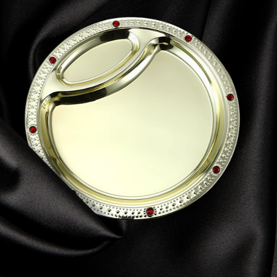 KTV decorative diamond-encrusted European-style plates, round plates, fruits, pastries, desserts, Western food decoration, bar buffet plates details Picture