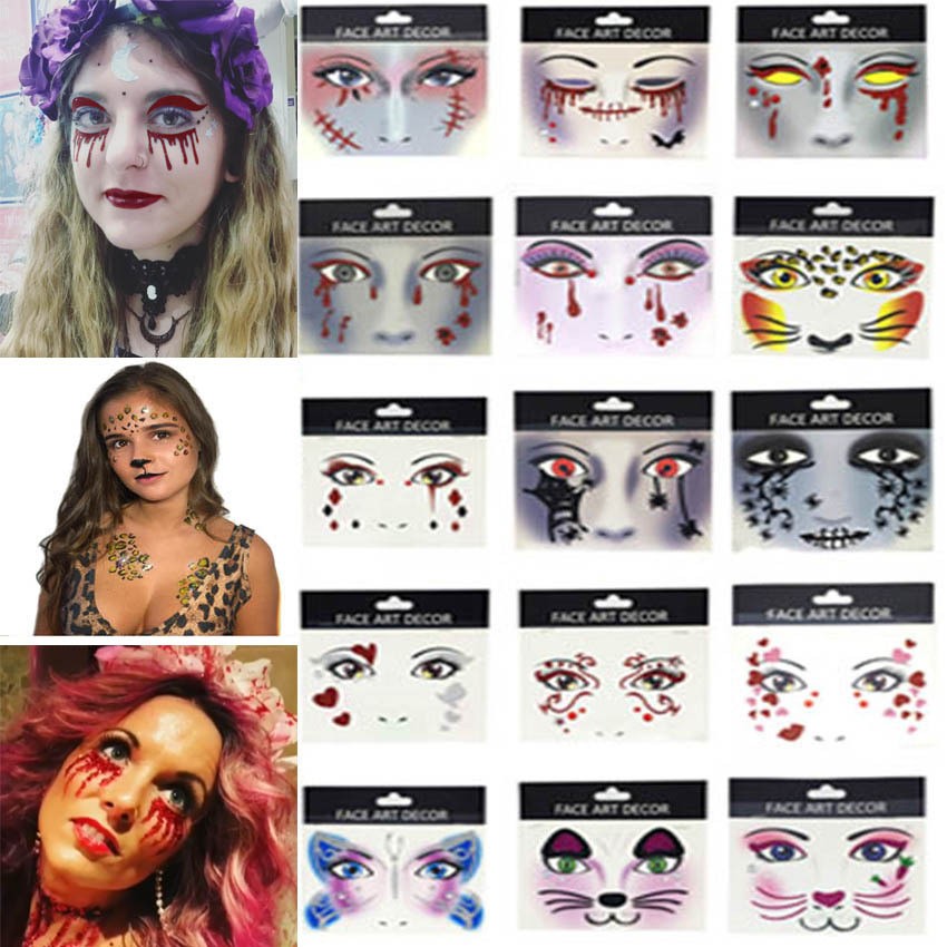 New glitter temporary sticker Cosplay Masquerade face sticker for Halloween full figure