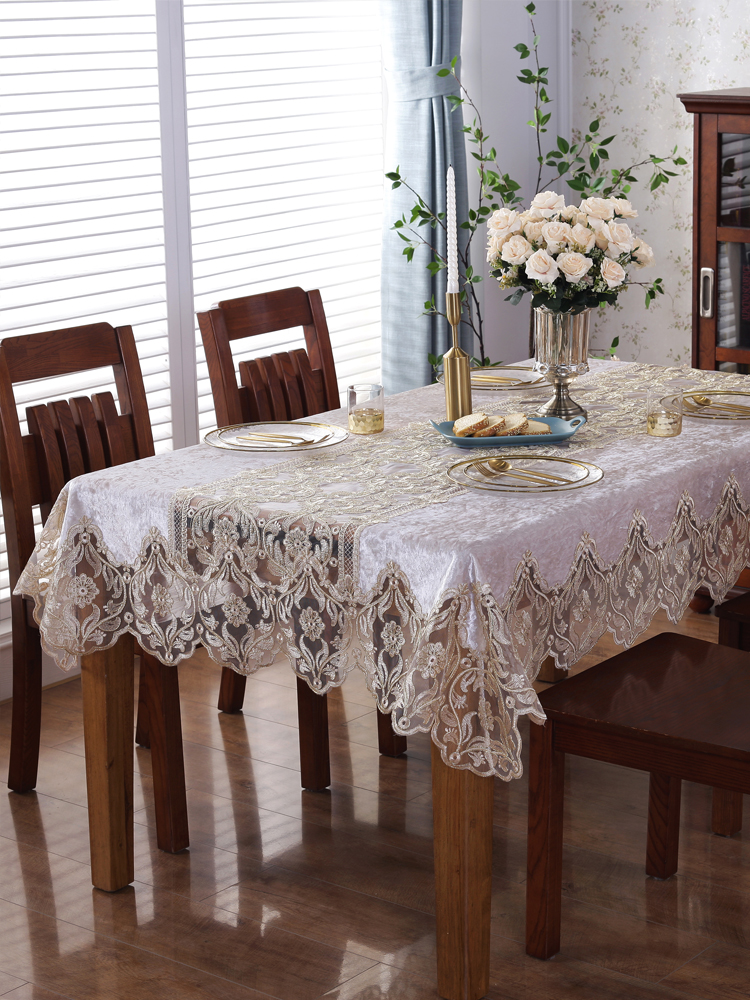 餐桌布茶几电视柜桌布布艺蕾丝长方形正方圆形新中式轻奢风台盖布