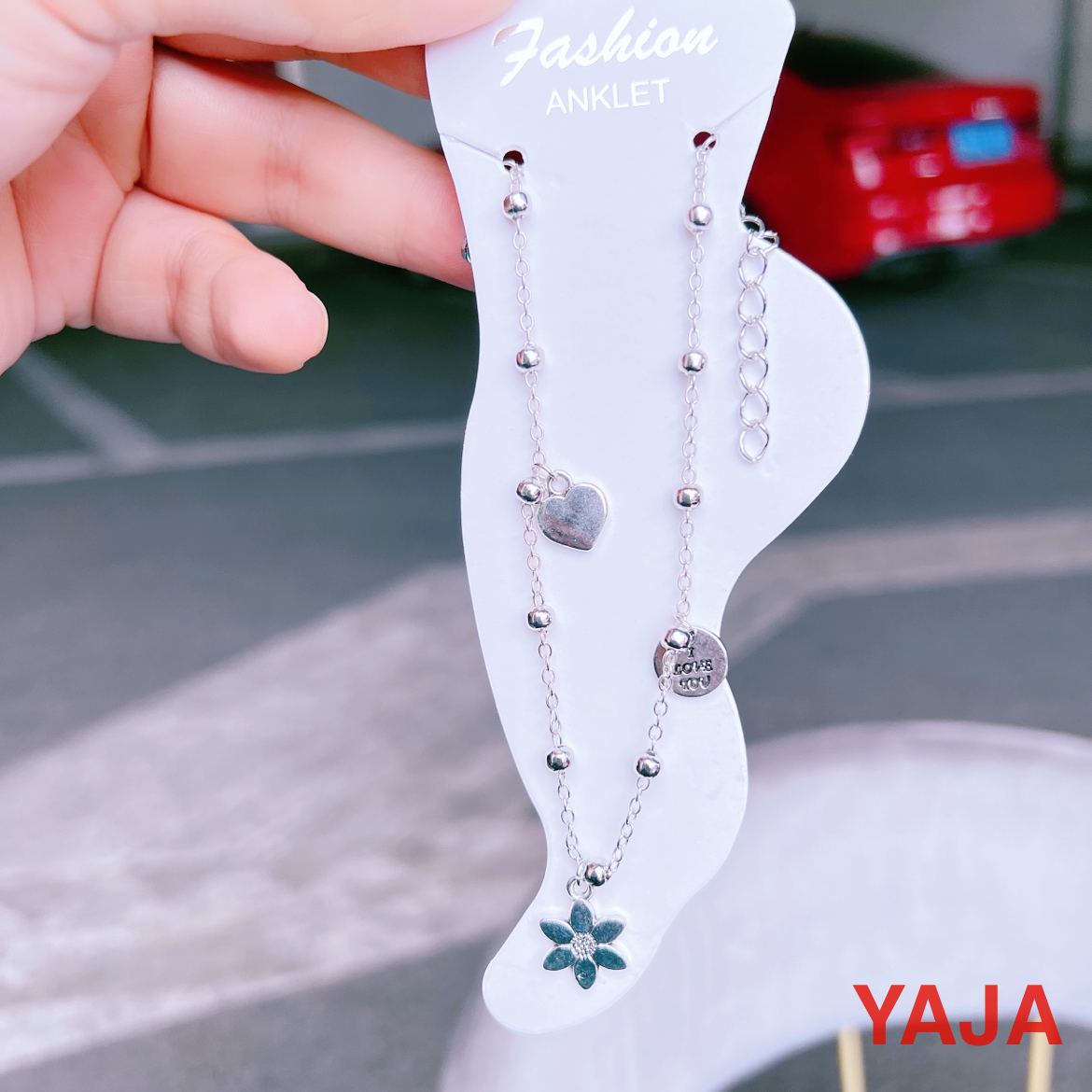 YAJA珠链吊坠脚链夏季小众设计2022年新款脚饰多款式爱心新颖饰品白底实物图