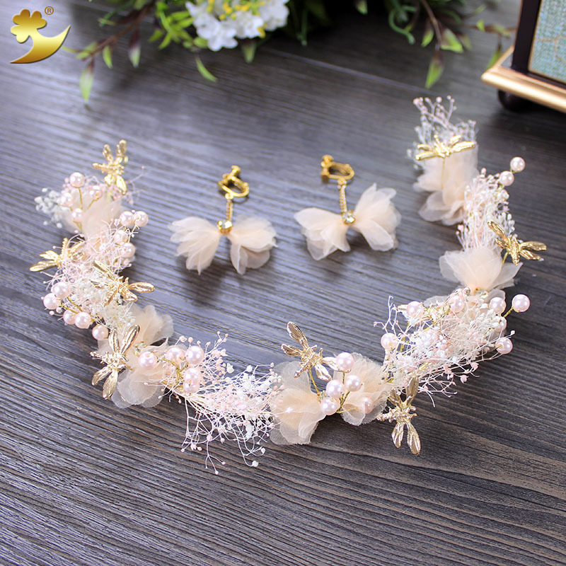 新娘韩式满天星发箍 新娘头饰蜻蜓发箍花环婚纱发饰 结婚礼服配饰图