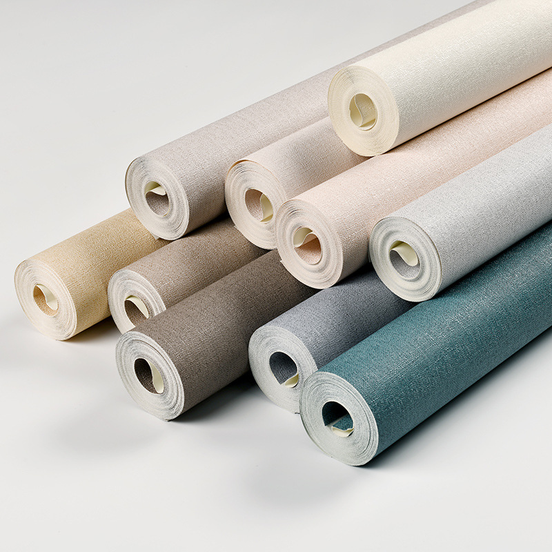 素色墙纸现代简约3d仿硅藻泥客厅背景酒店仿亚麻布纹PVC防水壁纸
