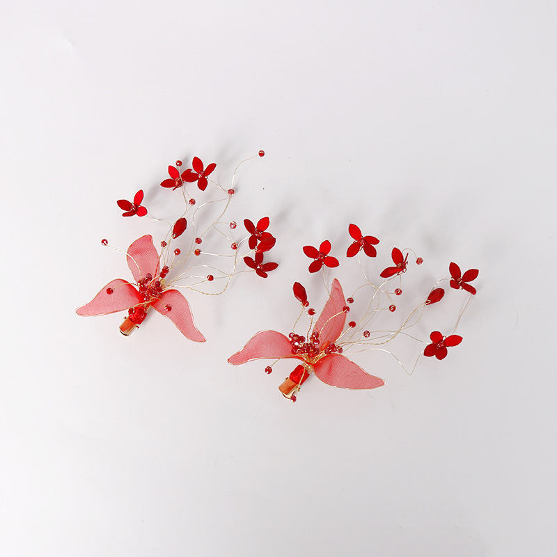 Super fairy-like ancient-style twisted silk crystal red and bright three-leaf lace clip details Picture