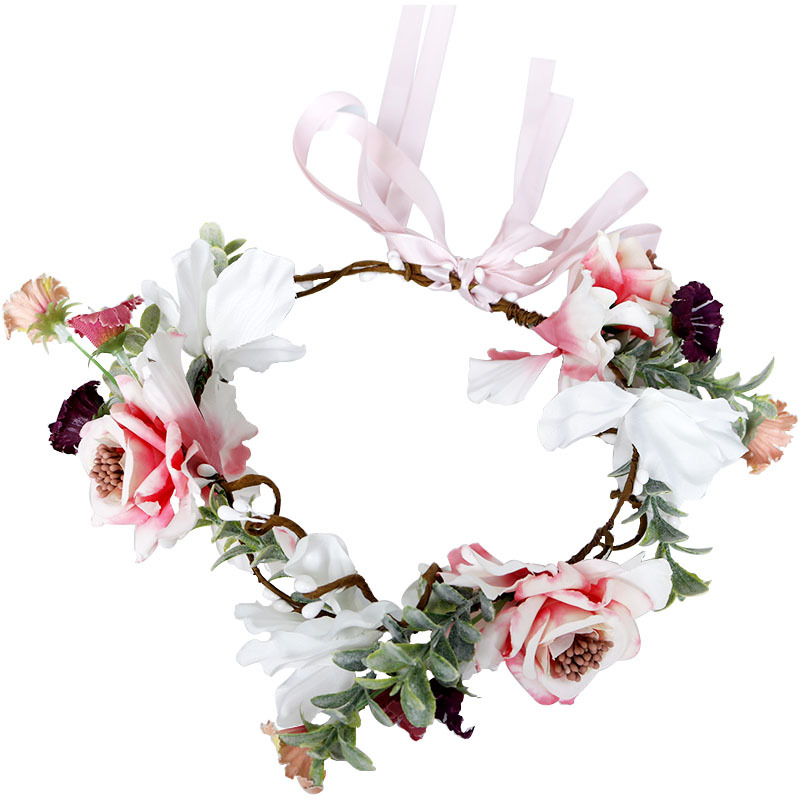 The bride's headband, flower wreath, 8-shaped rattan forest-themed hair flower, flower ribbon, artificial green leaf headband, wedding flower girl accessories Item Picture