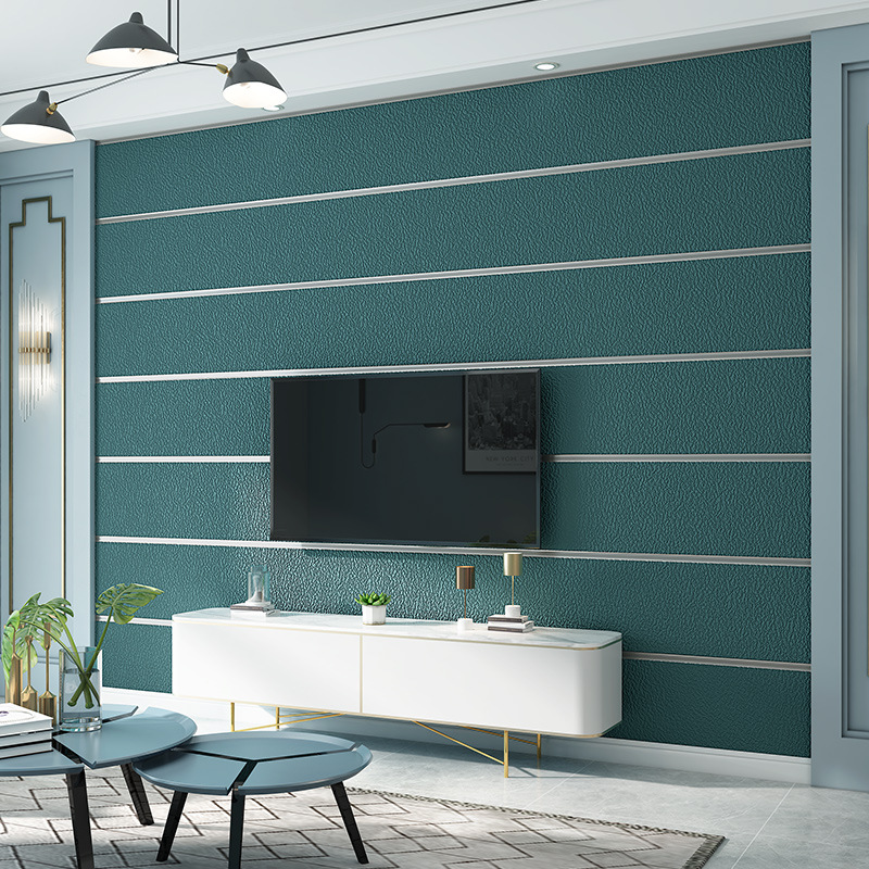 加厚3d立体鹿皮绒壁纸宽条纹卧室温馨床头背景墙电视墙壁纸横贴纹