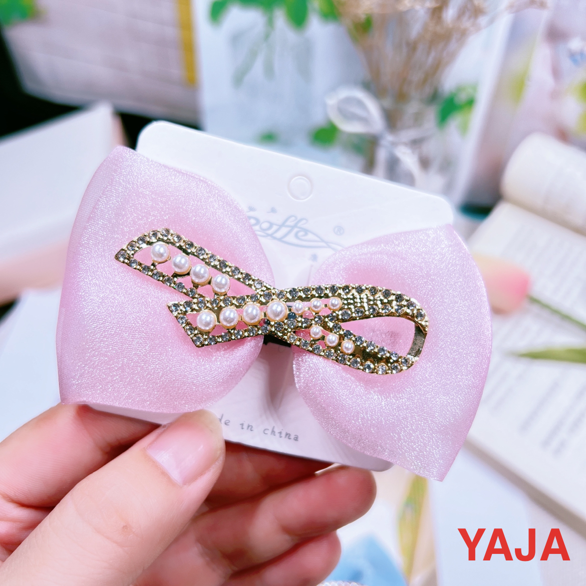 YAJA's exquisite and simple bow hair clips, pearl water diamond bangs clips, edge clips, fabric hair clips, headwear and ladies' clips Specification image
