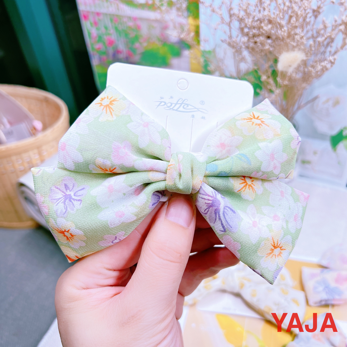 YAJA floral bow hair clip, top clip, fabric hair accessory, elegant girl, hairpin at the back of the head, ponytail chiffon headwear details Picture