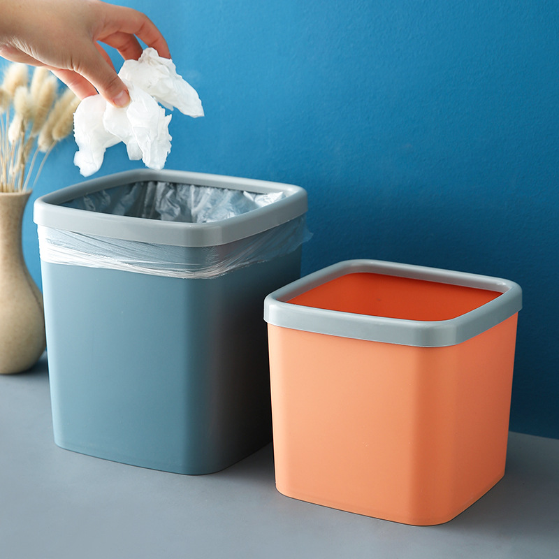 简约纯色塑料垃圾桶家居办公室加厚方形垃圾桶卧室卫生间纸篓批发详情图1