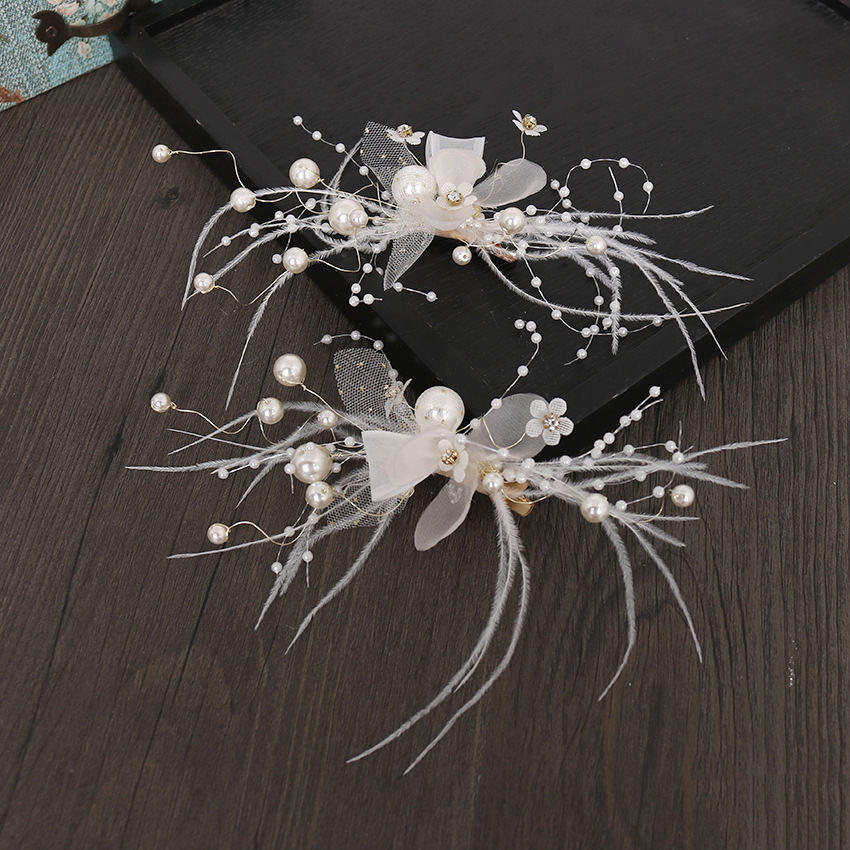 New hair clip headwear, feather super fairy pair clip, handcrafted high-gloss pearl hair accessory, European and American fashion trend hair accessory