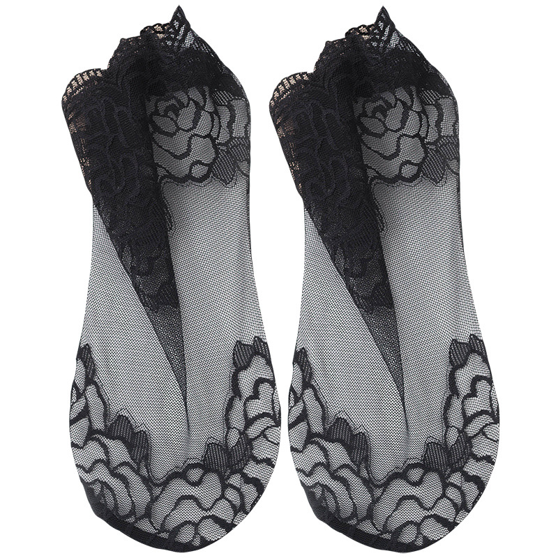 Spring and summer rose lace short tube thin silk stockings net lace high-top solid color socks women's factory direct sales and consignment Item Picture