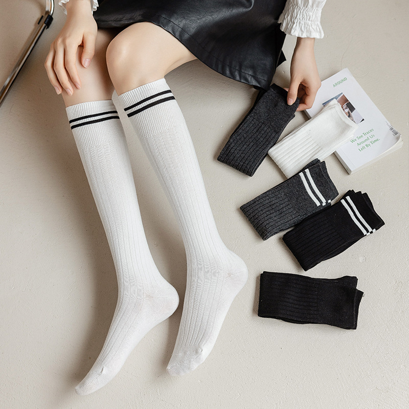 New Spring and summer calf socks for girls, Japanese solid color street JK campus socks, breathable high cotton socks for girls