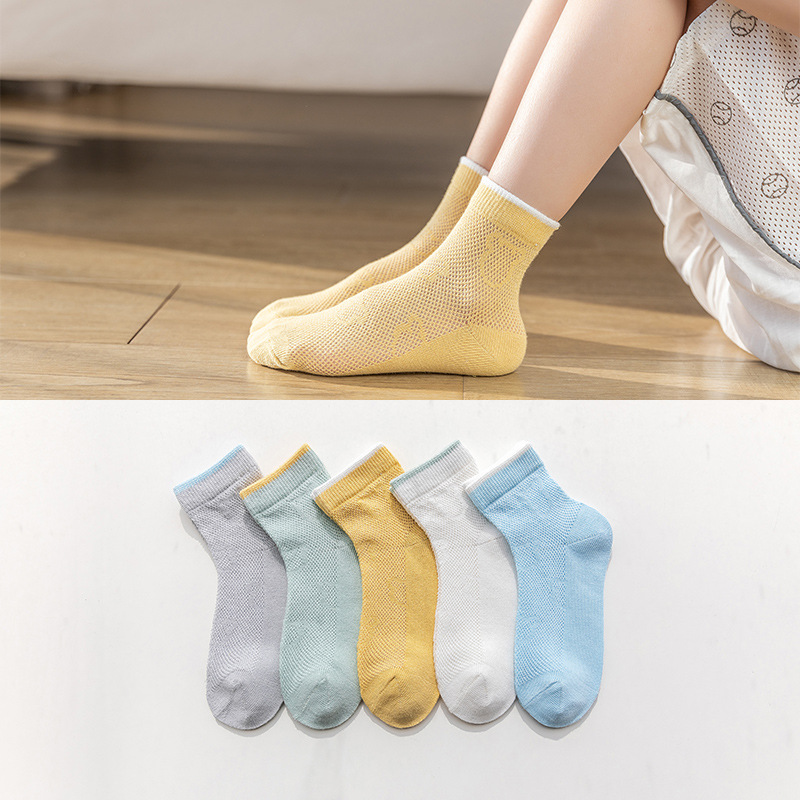 Spring and summer children's socks: Girls' solid color thin combed cotton breathable mesh girls' socks, boys' mid-calf socks for delivery