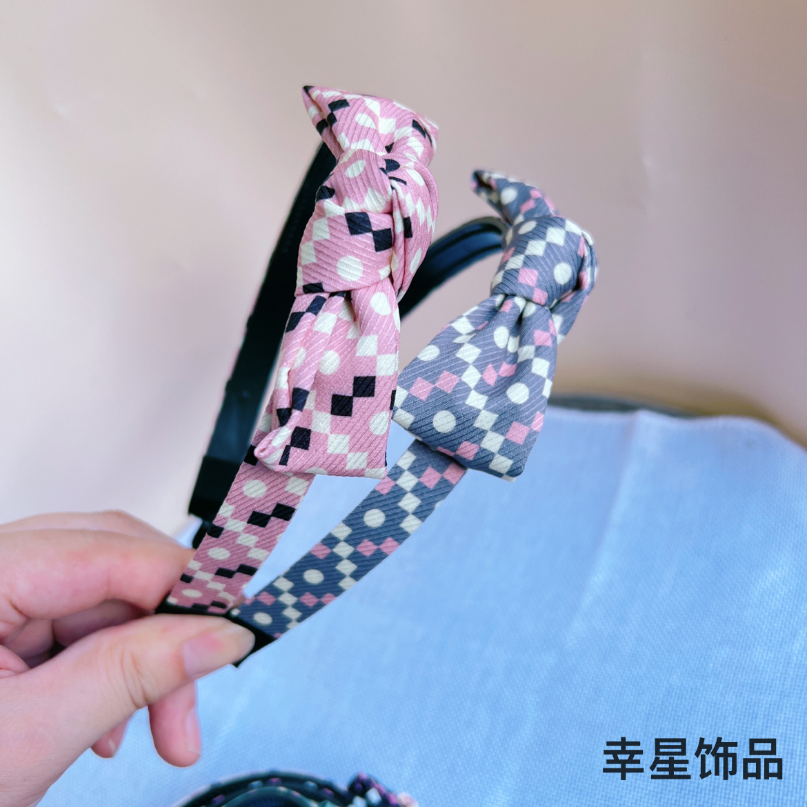 Yongai Jiu Ai retro floral checkered sweet bow headband, hairpin, hair accessory, Korean-style headband, simple head buckle Item Picture
