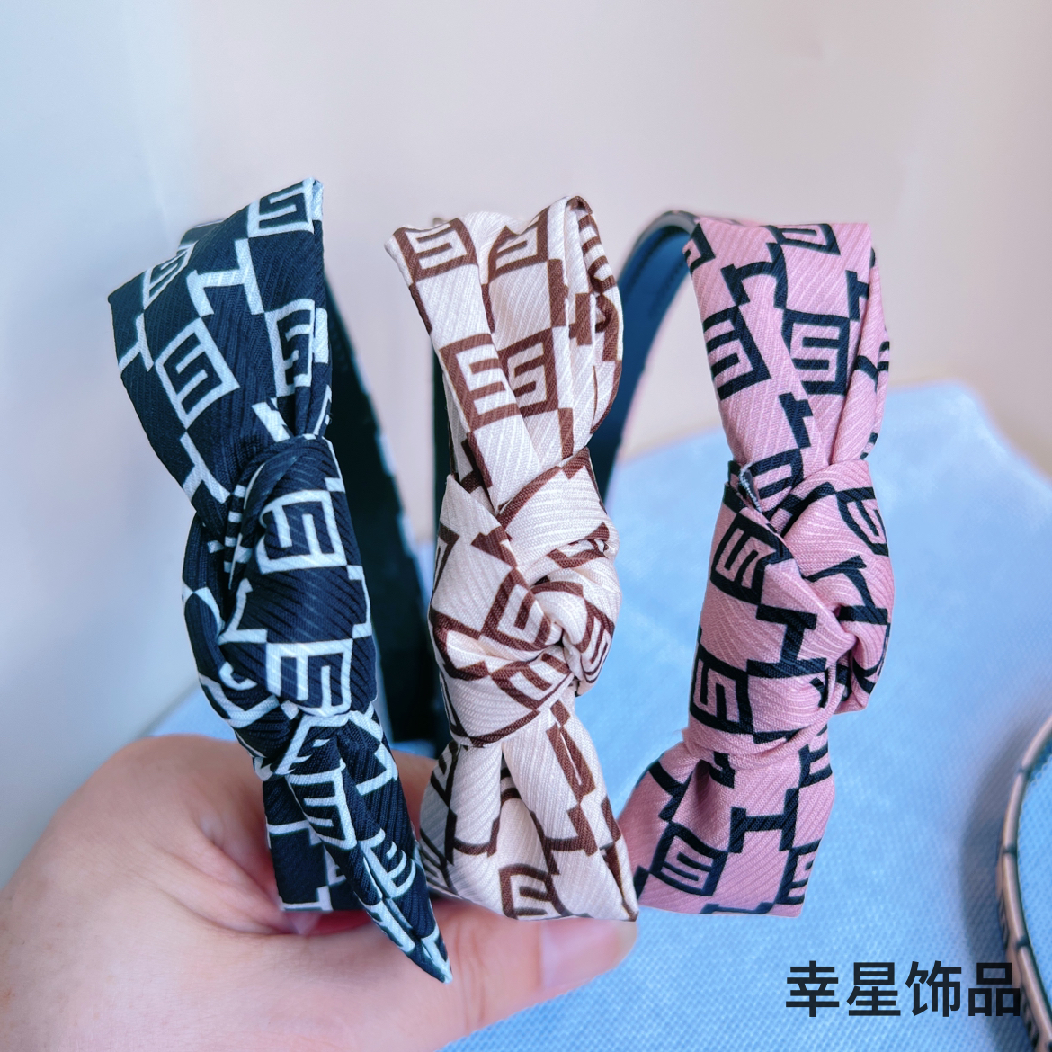 Yongai Jiu Ai retro floral checkered sweet bow headband, hairpin, hair accessory, Korean-style headband, simple head buckle Specification image