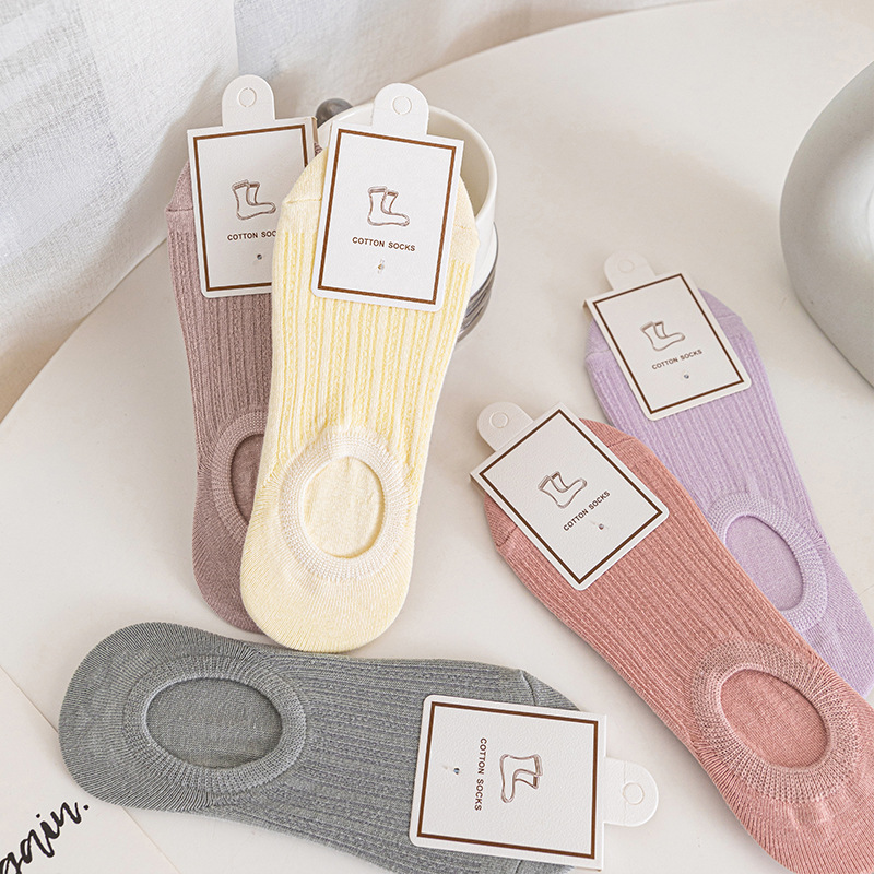 Summer thin socks for women, solid color, light-cut, anti-slip cotton socks, low-top, short-top, Japanese-style invisible socks, one-piece consignment Specification image