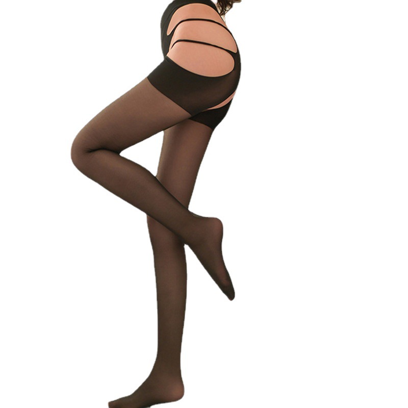 European and American sexy and romantic underwear stockings with four-sided opening, no need to take off, pantyhose, women's see-through temptation, easy to tear, cat face stockings Item Picture