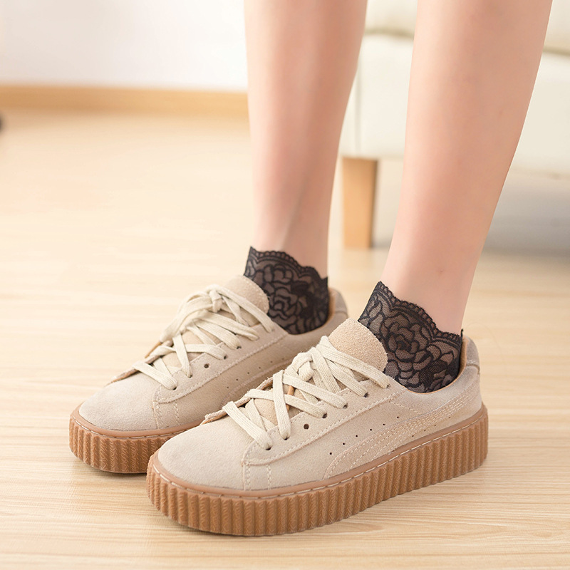 Spring and summer rose lace short tube thin silk stockings net lace high-top solid color socks women's factory direct sales and consignment details Picture