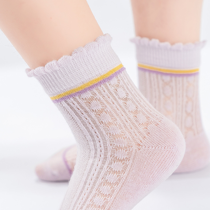 5 pairs of children's socks, cute baby girls' thin cotton socks, summer breathable mesh mid-calf girls' socks for delivery details Picture