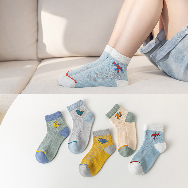 Summer boys socks thin mesh socks cartoon dinosaur breathable children socks wholesale cotton children socks