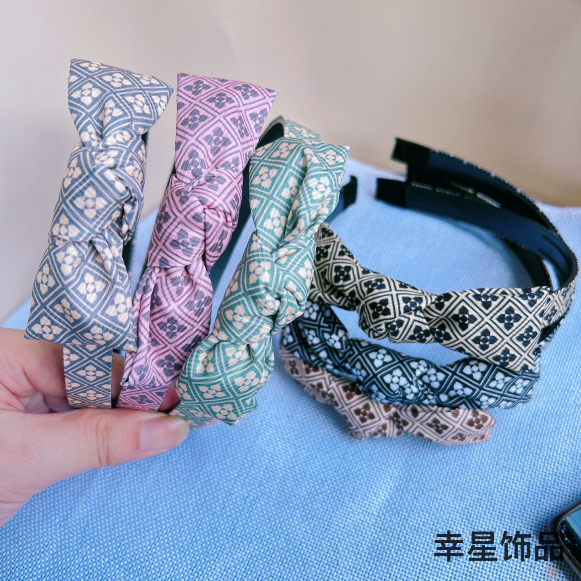 Yongai Jiu Ai retro floral checkered sweet bow headband, hairpin, hair accessory, Korean-style headband, simple head buckle