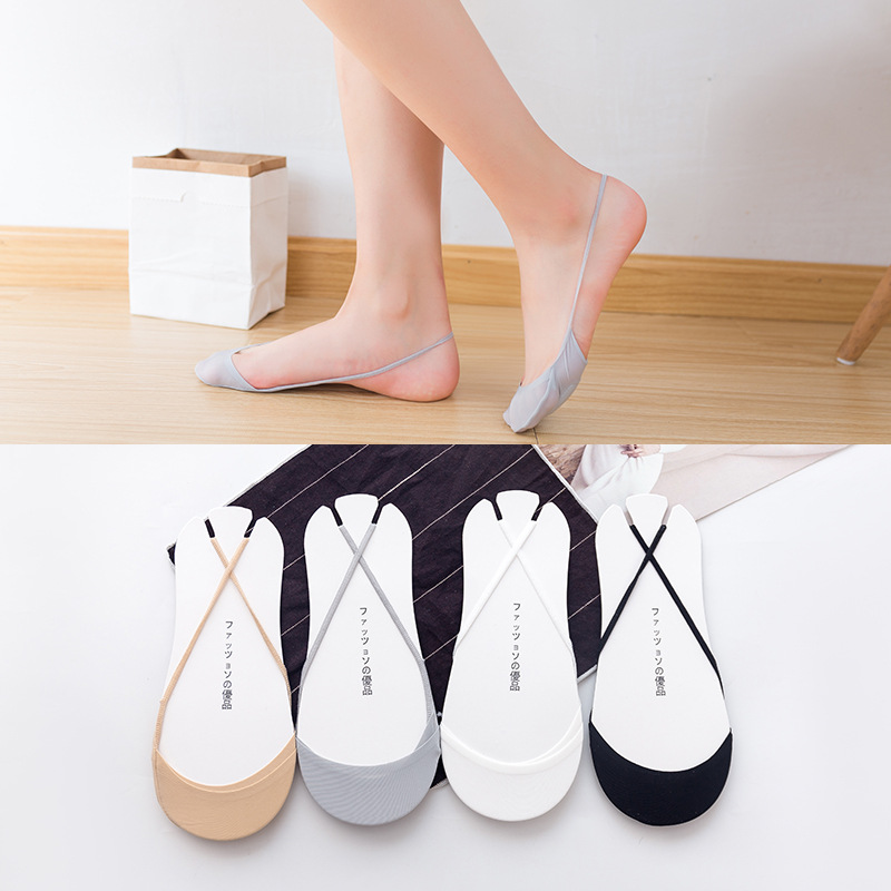 Wholesale of new Japanese-style 3D air cushion ice silk boat socks, halter high heels, half socks, anti-slip silicone shallow mouth invisible socks