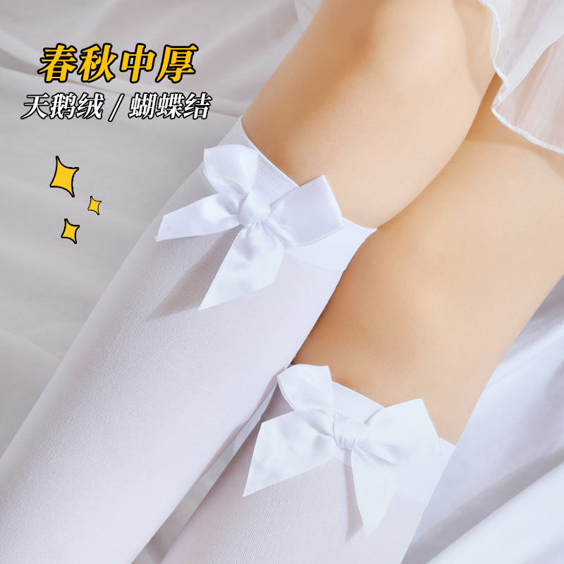 Japanese JK socks spring and summer thin silk socks for women, black and white velvet pressure slimming bow calf socks manufacturer wholesale details Picture