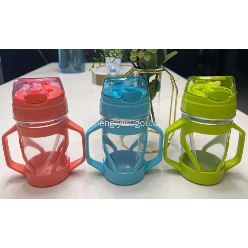 New straw cup, water cup with cartoon handle, children's water bottle, baby water bottle 350ML, baby training drinking water cup Item Picture