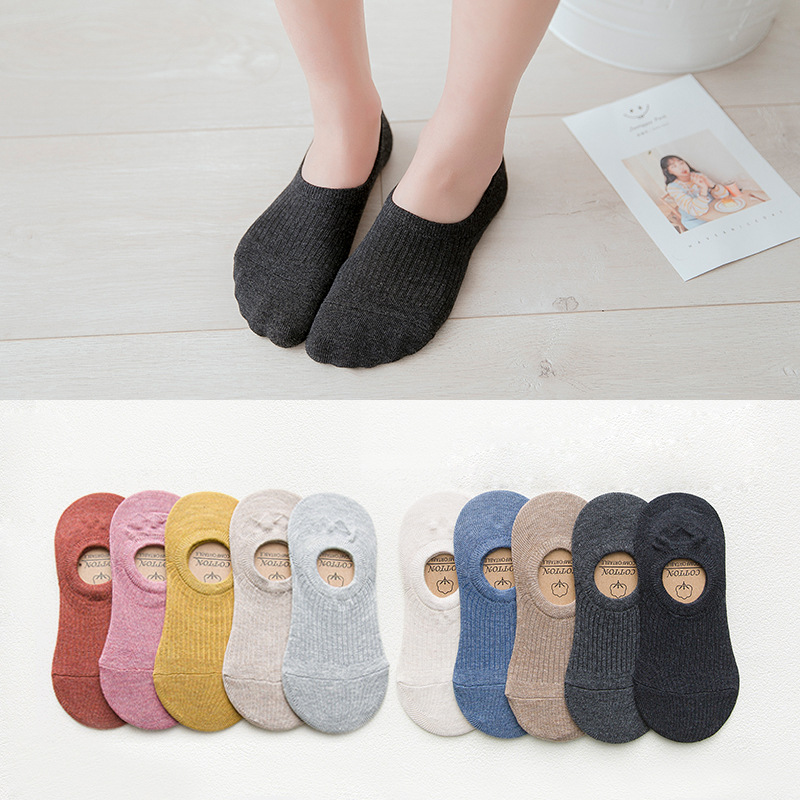 Spring and summer solid-color boat socks, women's cotton short socks, shallow-mouthed low-top invisible socks, silicone anti-slip factory direct sales