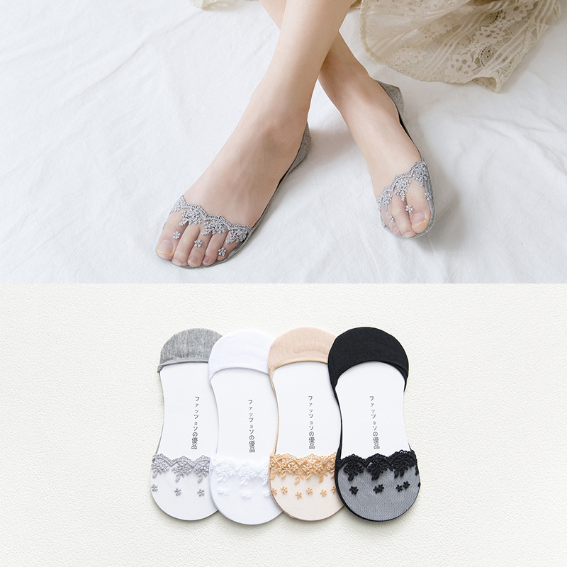 Summer 3D invisible socks women ship socks shallow mouth lace lace hollow net socks manufacturers direct sales