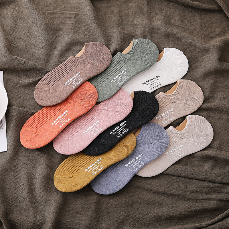 Spring and summer double-needle pull solid color cotton invisible socks, women's silicone retro cotton short socks, one-piece consignment Specification image