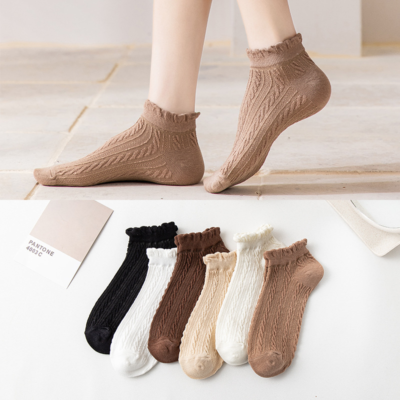Women's spring and summer short tube bubble edge boat socks, sweat-absorbing and breathable solid color low-top loose cotton socks, sent by the manufacturer