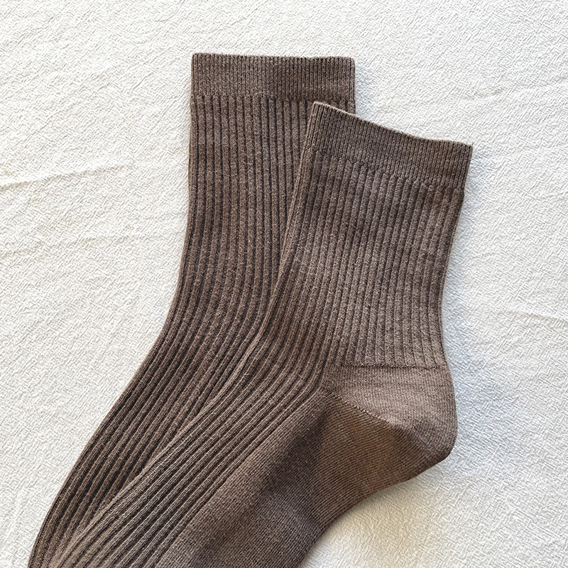 Men's autumn and winter mid-calf socks solid color breathable double-needle mid-calf cotton socks Couple socks 10 double-needle direct hair from the manufacturer Specification image