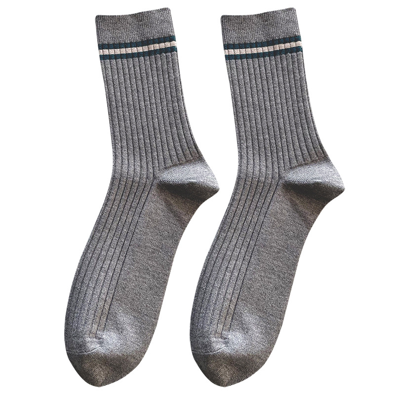 Autumn and winter new men's socks, business mid-calf striped long socks, double-needle breathable, men's and women's volume distribution Item Picture