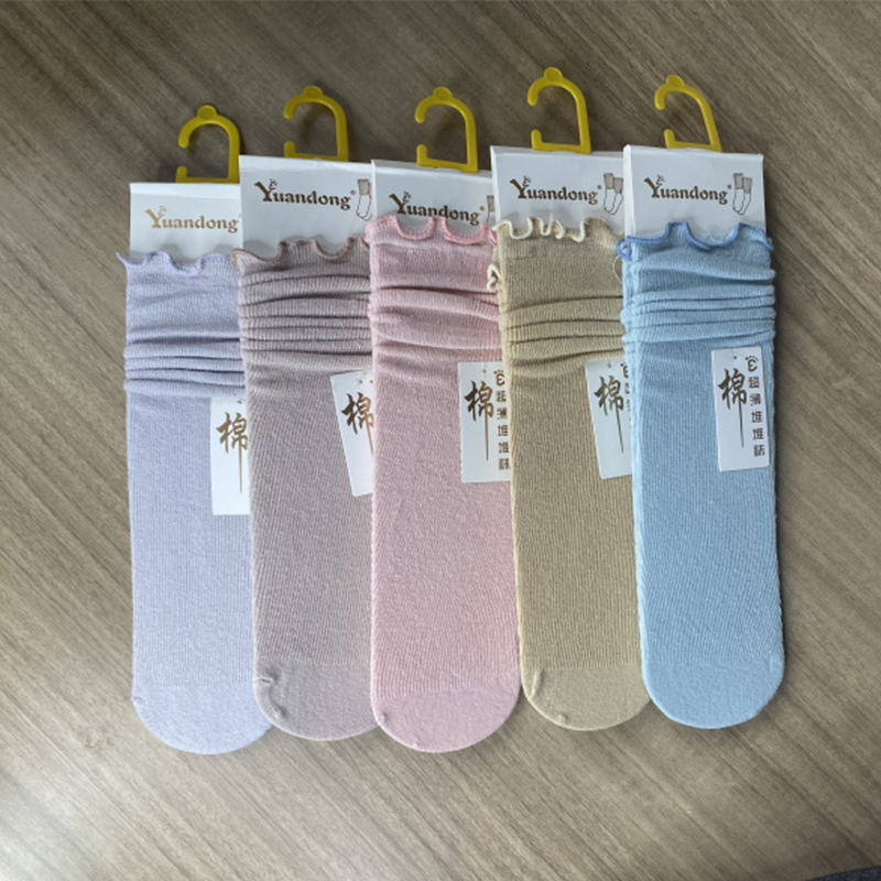 Ladies' autumn and winter long socks, black ear edge pile socks, small leather shoes, mid-calf socks, socks manufacturer wholesale