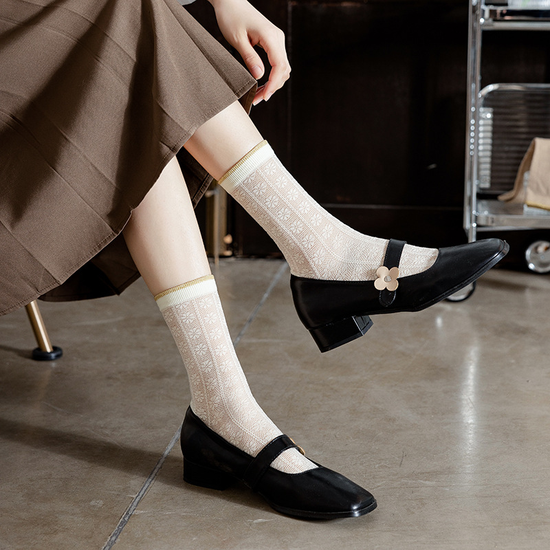 Summer women's casual mid-calf socks, thin breathable mesh cotton socks, long socks, solid-colored women's socks, one-piece consignment details Picture
