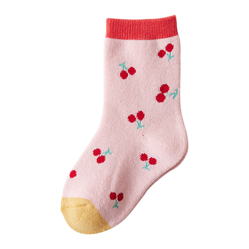 Winter thickened loop socks for children, cute pink cartoon mid-calf socks for baby girls, warm cotton socks for hair replacement Item Picture