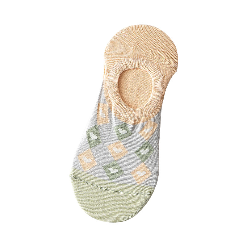 New women's green checkered cute cotton socks, summer thin shallow-mouthed short socks in stock, invisible socks available for shipment Item Picture
