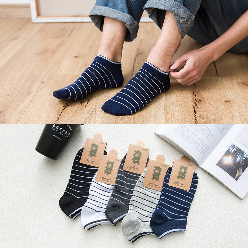 春夏款男生棉袜 细条纹棉短袜吸汗防臭男棉袜 休闲男袜袜子代发详情图2