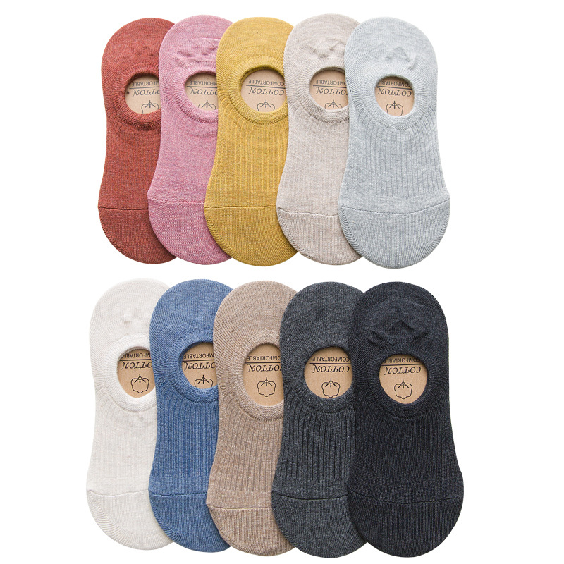 Spring and summer solid-color boat socks, women's cotton short socks, shallow-mouthed low-top invisible socks, silicone anti-slip factory direct sales Item Picture