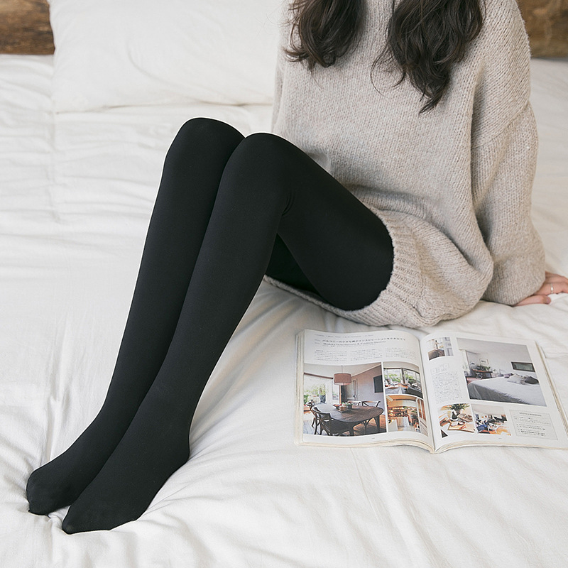 Thickened ankle pants with fleece, bare-leg women's black leggings, ankle socks, autumn and winter faux nylon one-piece pants consignment