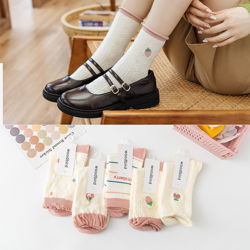 秋冬新款精梳棉袜子 女士jk学院风中筒袜 韩系ins潮流洛丽塔长袜