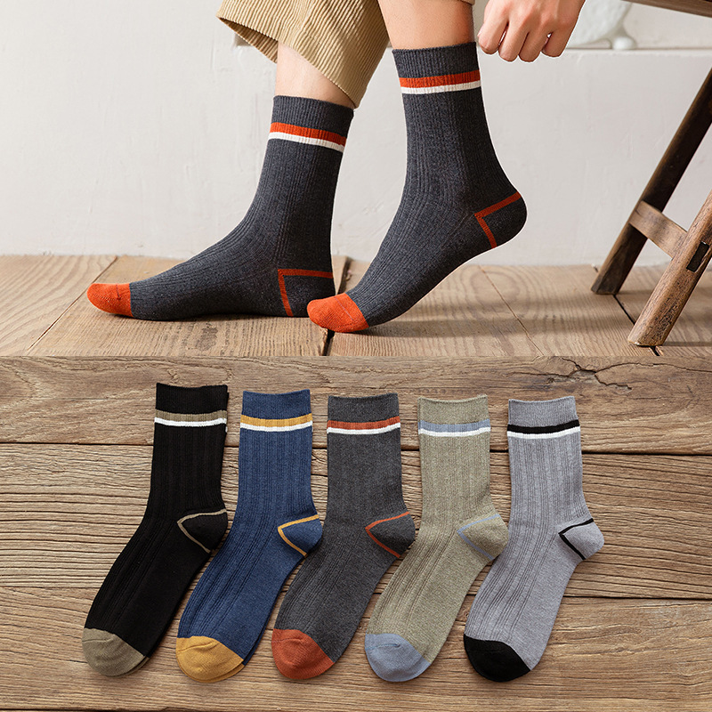 Spring and autumn versatile double-needle mid-calf socks, men's cotton socks, business combed cotton socks, factory direct sales