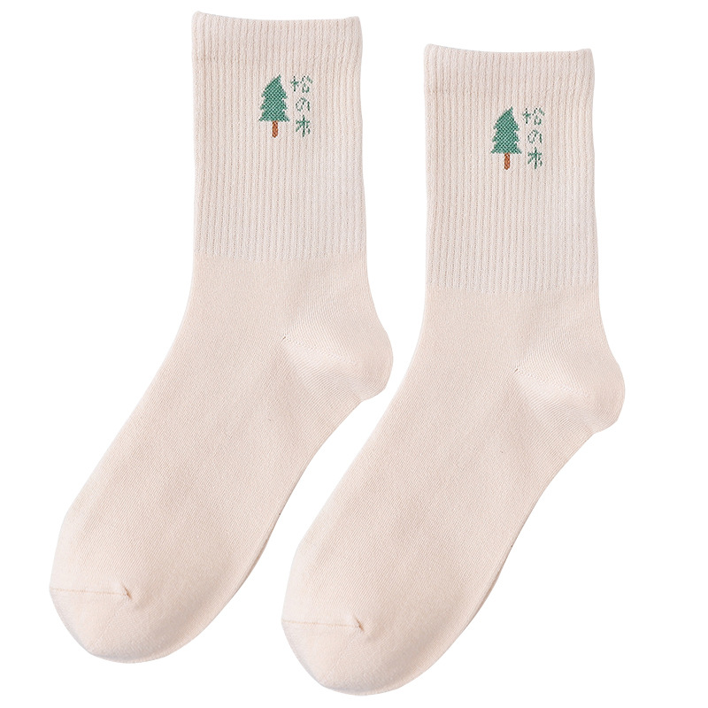 2021 Japanese school style green series women's long socks breathable mid-calf sporty cotton socks one-piece consignment Item Picture