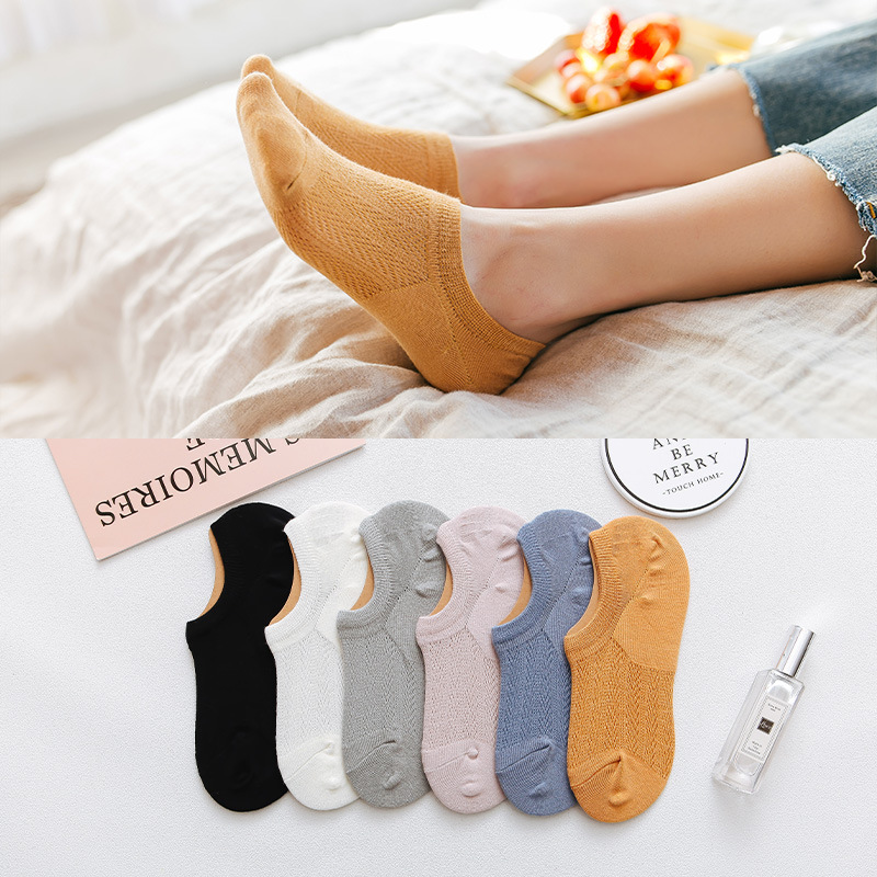 Summer thin Japanese short socks for women, mesh breathable solid color cotton socks, shallow-mouthed invisible boat socks, summer ins