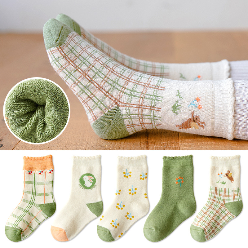 儿童袜子秋冬加厚毛圈卡通中筒棉袜童袜1-12岁中大童可穿厂家代发