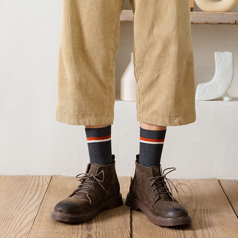 Spring and autumn versatile double-needle mid-calf socks, men's cotton socks, business combed cotton socks, factory direct sales details Picture