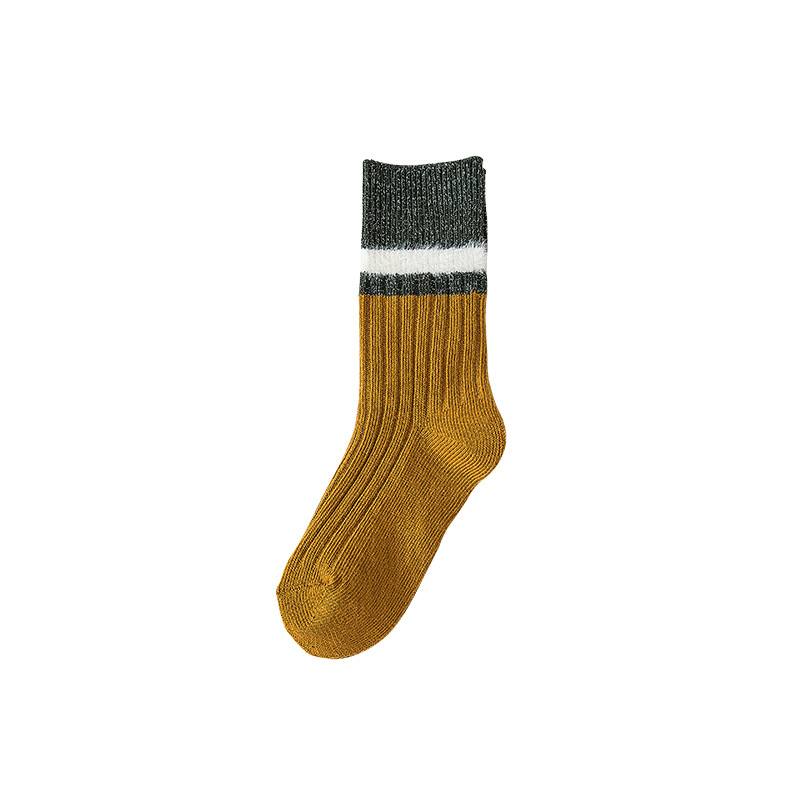 Spring and Autumn New double-needle silver thread buttonhole color-blocked pile socks, Japanese-style school wind cotton socks manufacturer wholesale Item Picture