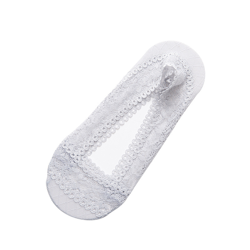 Shallow-mouthed lace silicone anti-slip and anti-disengagement boat socks, invisible boat socks, cotton foot sole, women's lace short socks factory direct sales Item Picture